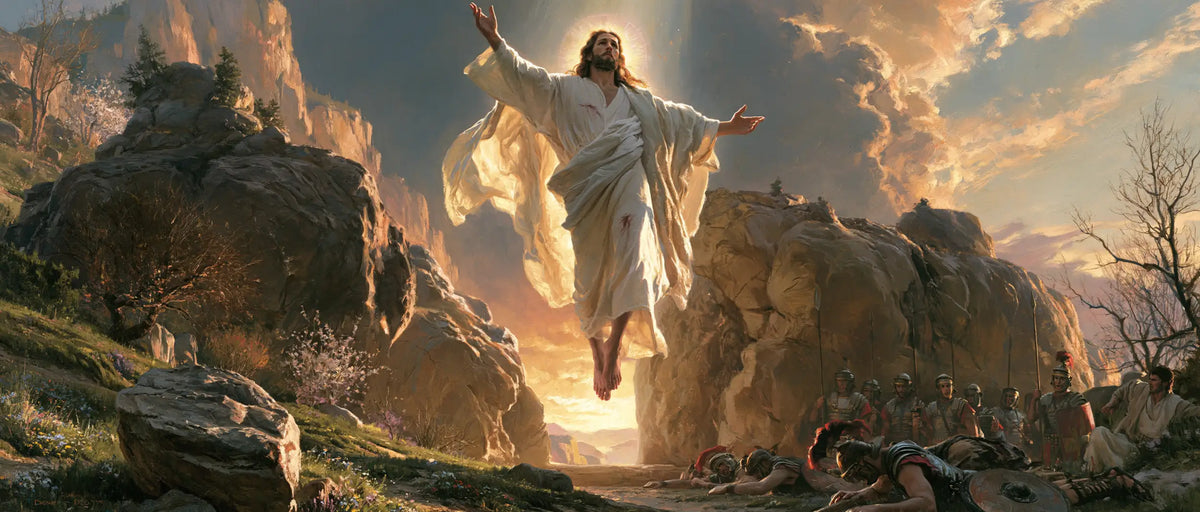 Resurrection of Jesus Christ in Sacred Monumental View style, landscape Christian artwork no. 25