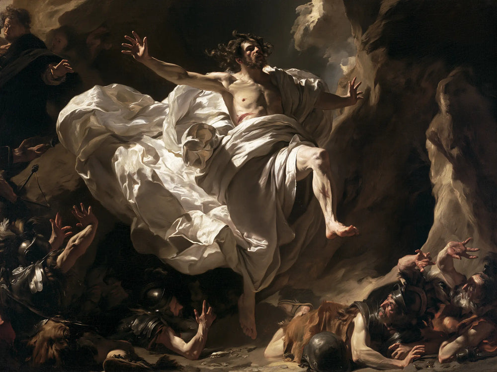 Resurrection of Jesus Christ in Theatrical Baroque style, landscape Christian artwork no. 2