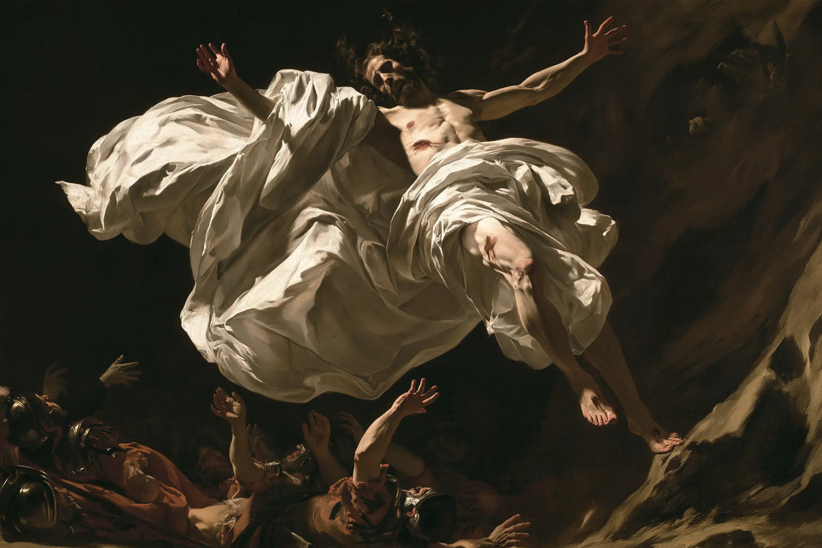 Resurrection of Jesus Christ in Theatrical Baroque style, landscape Christian artwork no. 4