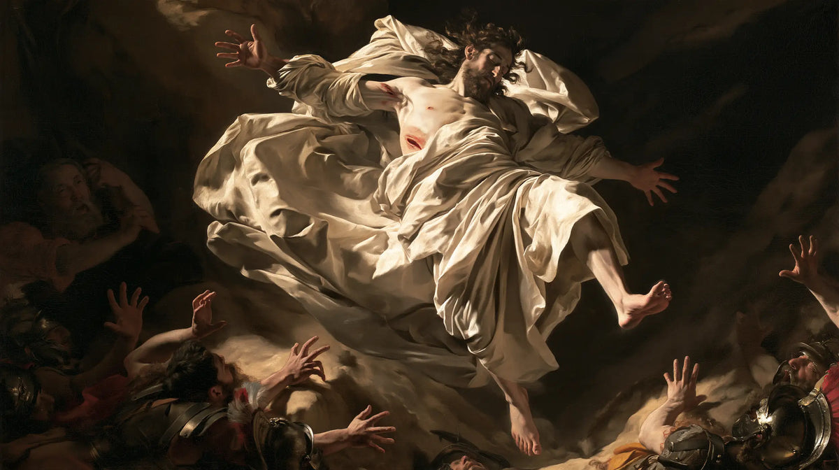 Resurrection of Jesus Christ in Theatrical Baroque style, landscape Christian artwork no. 5