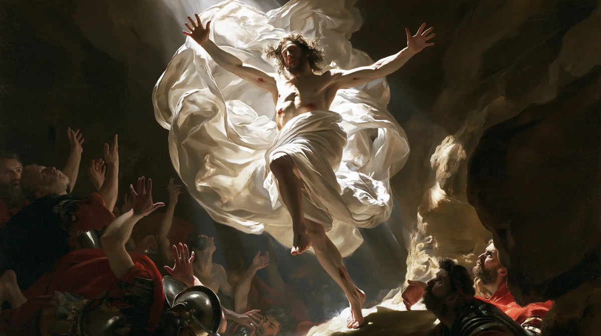 Resurrection of Jesus Christ in Theatrical Baroque style, landscape Christian artwork no. 6