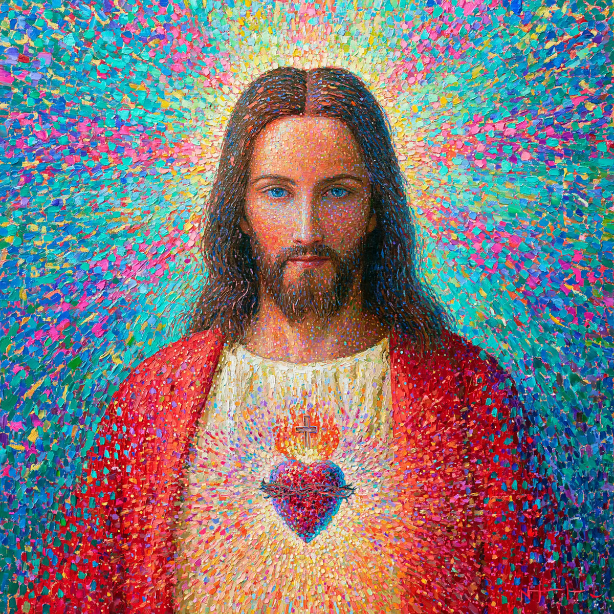 Sacred Heart of Jesus – Pointillist & Neo-Impressionist · Square no. 1