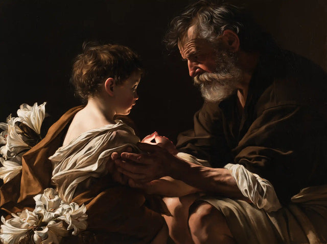 Saint Joseph with the Child Jesus – Caravaggio Tenebrism · Landscape no. 5