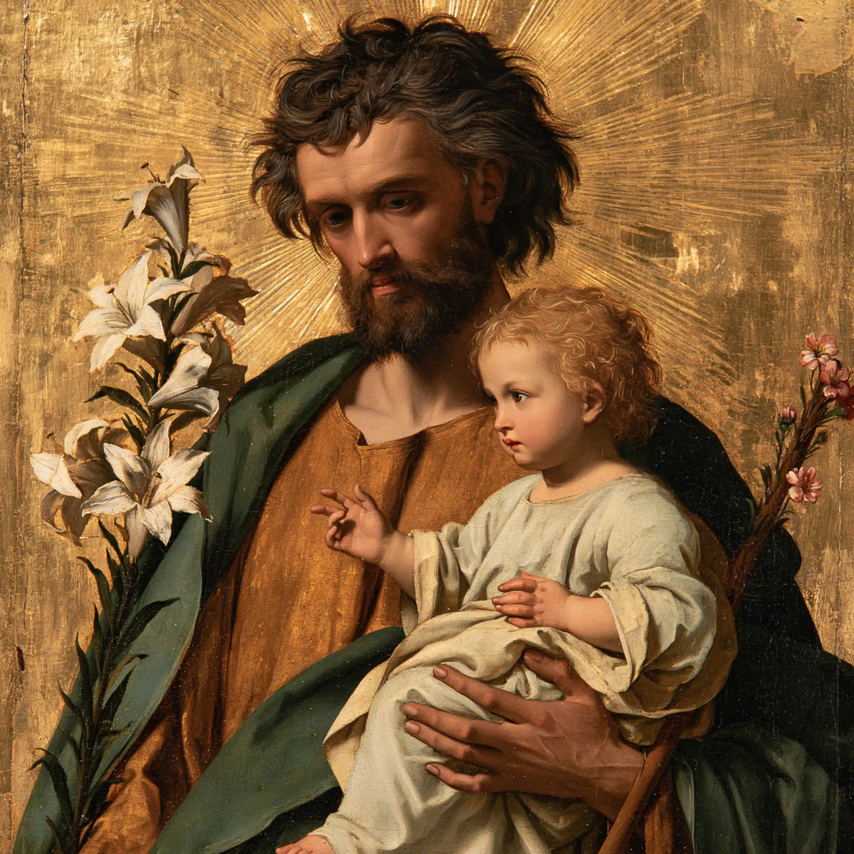 Saint Joseph with the Child Jesus – Sacred Gold · Square no. 2