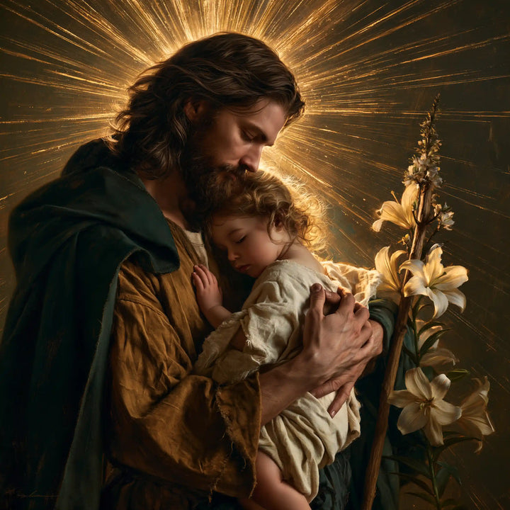 Saint Joseph with the Child Jesus – Sacred Gold · Square no. 8