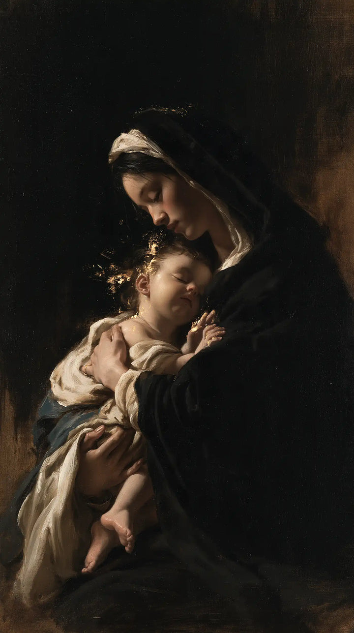 Virgin Mary and Child Jesus - Black and Gold · Portrait n° 6