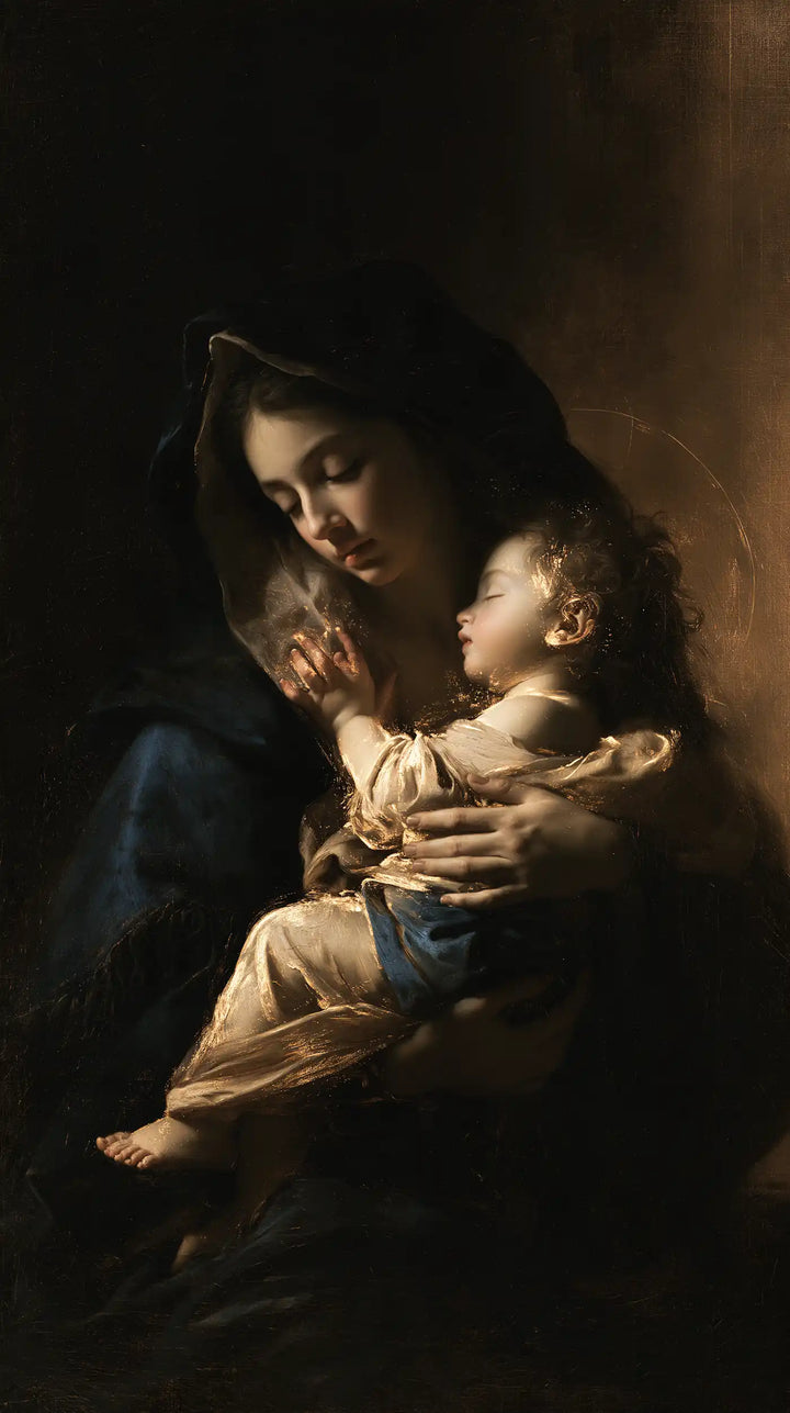 Virgin Mary and Child Jesus - Black and Gold · Portrait n° 12