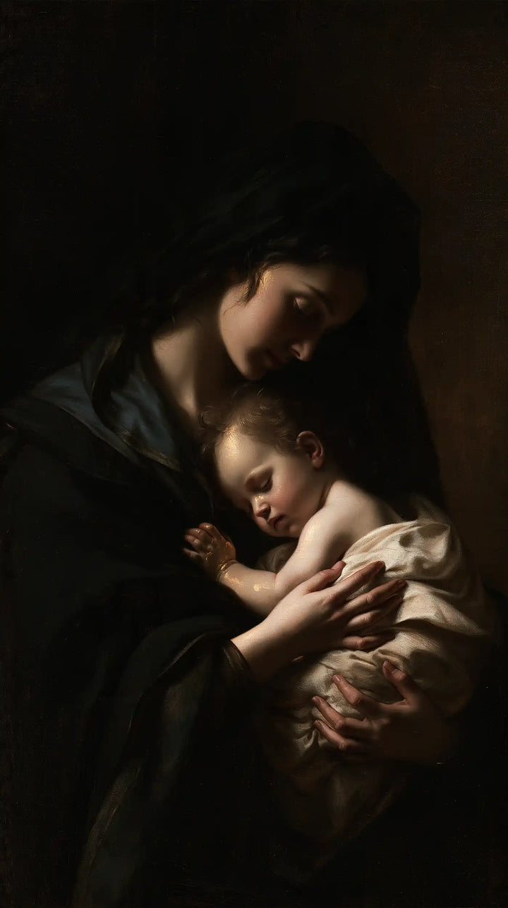 Virgin Mary and Child Jesus - Black and Gold · Portrait n° 19