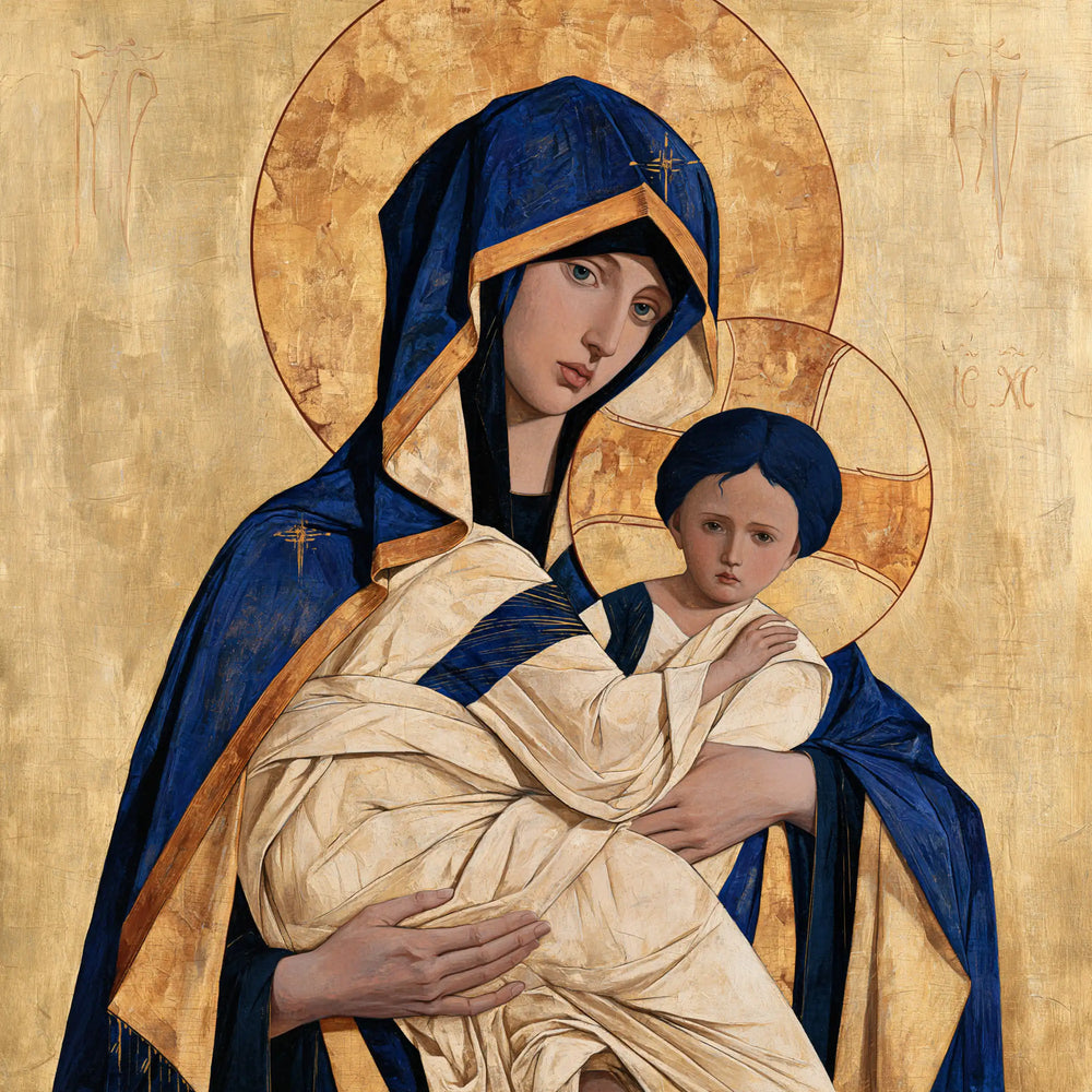 the Virgin Mary and the Child Jesus in Contemporary Byzantine style, square Christian artwork no. 2