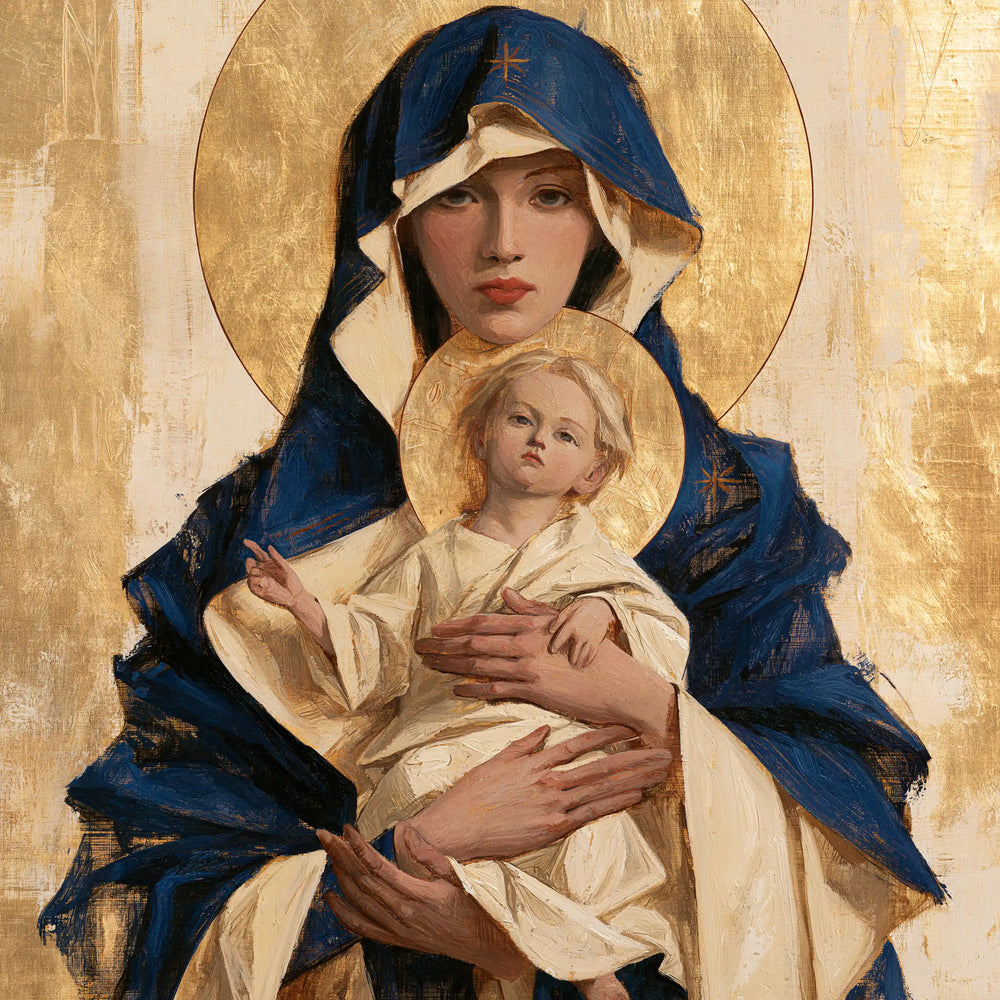 the Virgin Mary and the Child Jesus in Contemporary Byzantine style, square Christian artwork no. 5