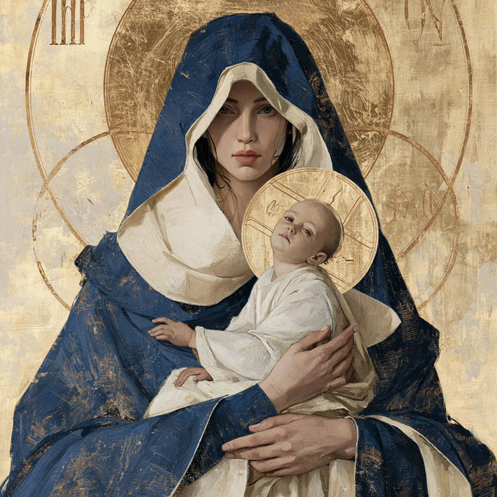 The Virgin and Child — Ivory Nestled in Deep Blue