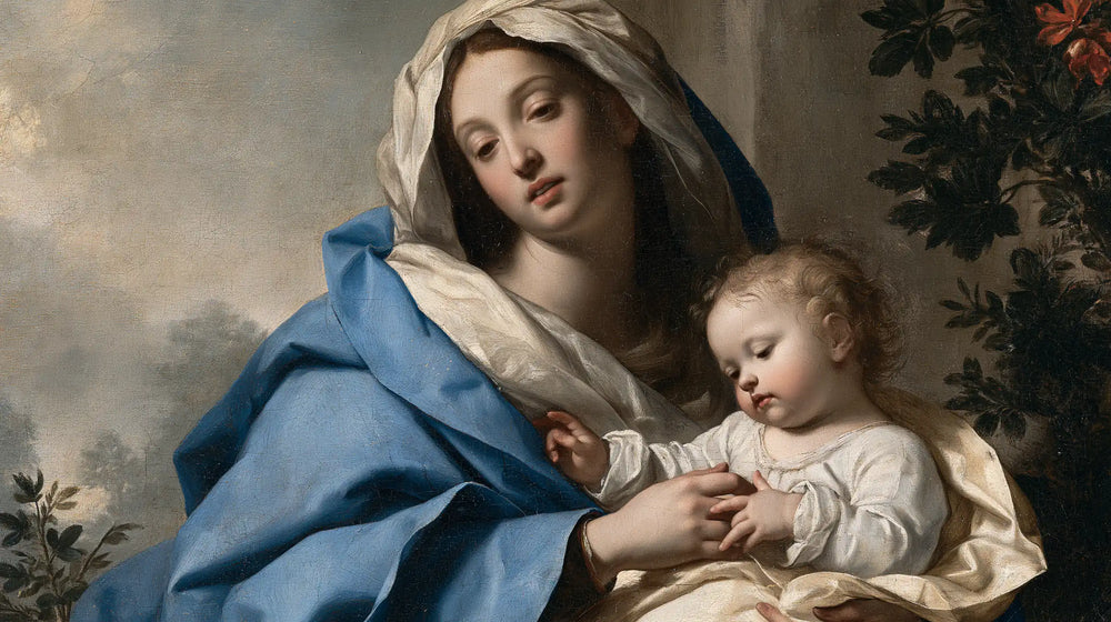 the Virgin Mary with the Child Jesus in Florentine Renaissance style, landscape Christian artwork no. 11