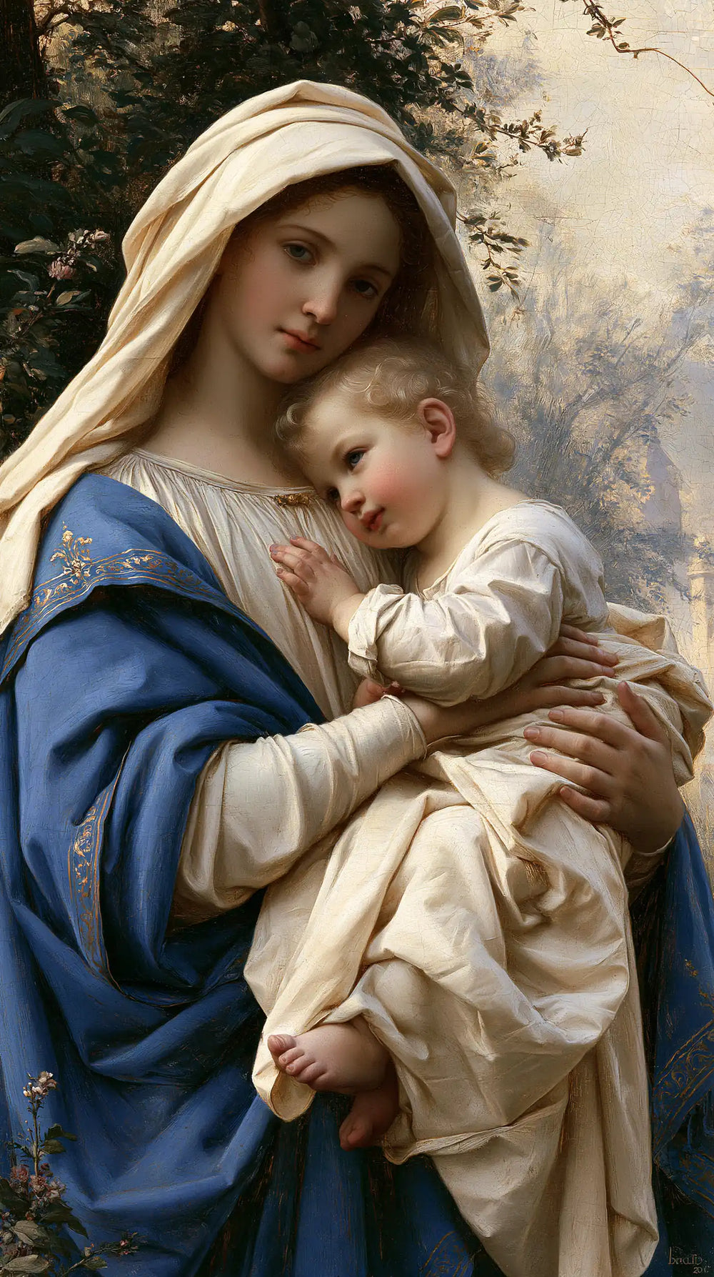 the Virgin Mary with the Child Jesus in Florentine Renaissance style, portrait Christian artwork no. 5