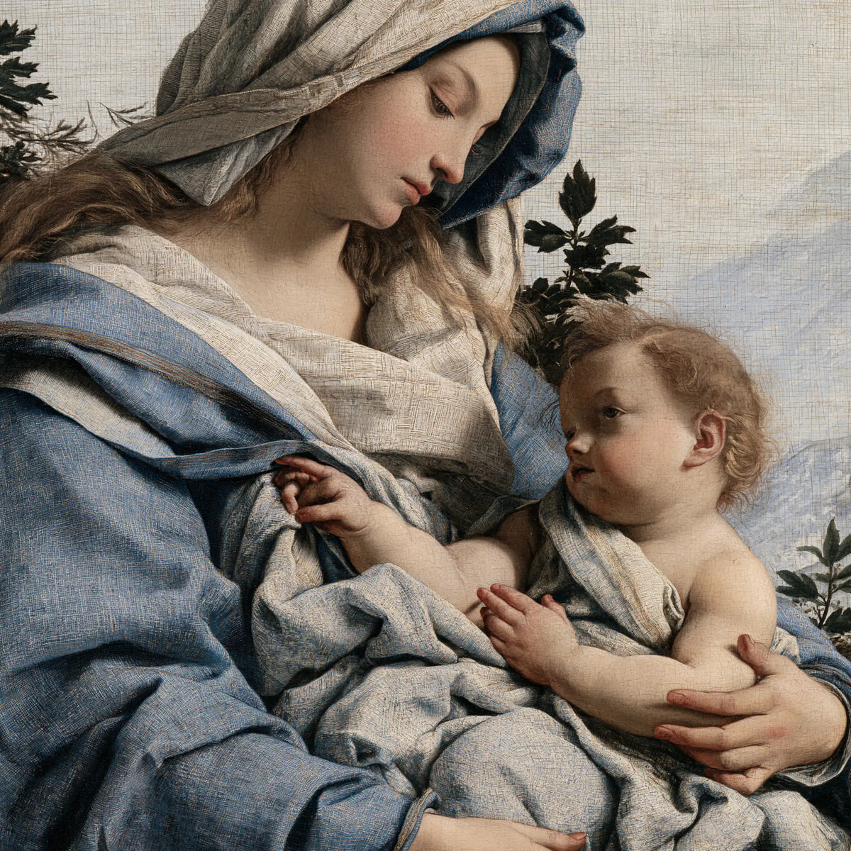 The Virgin and Child — A Dialogue in Blue-Grey Fabrics