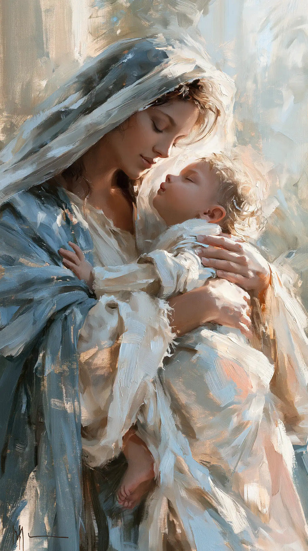the Virgin Mary and the Child Jesus together in Impressionist style, portrait Christian artwork no. 27