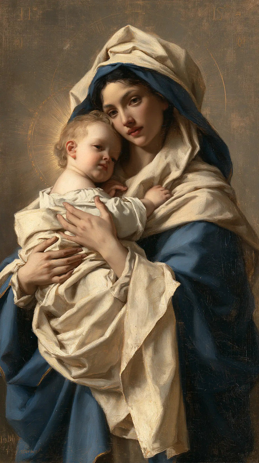 the Virgin Mary presenting the Child Jesus in Mary Presenting the Child Jesus style, portrait Christian artwork no. 7