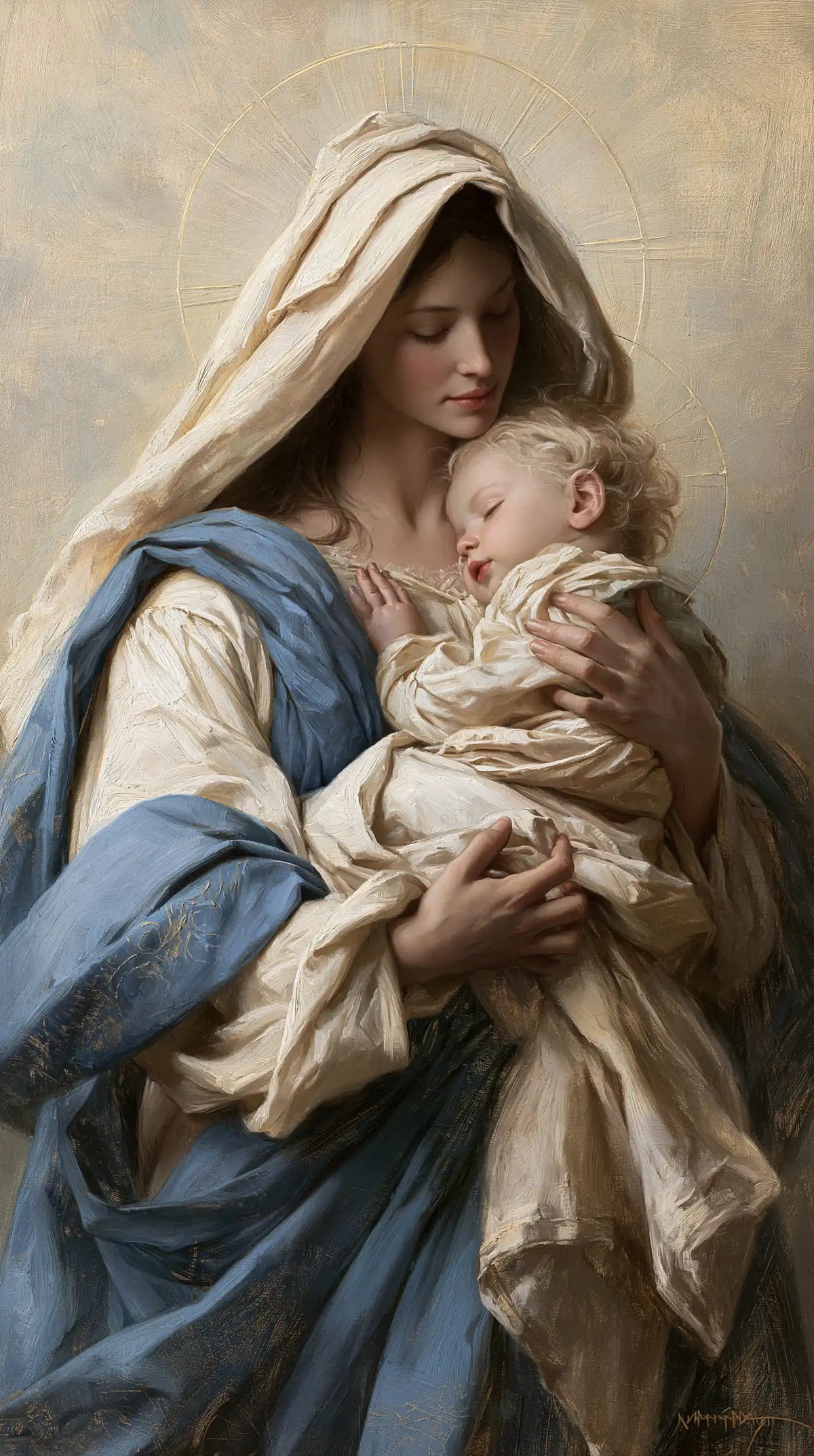 the Virgin Mary presenting the Child Jesus in Mary Presenting the Child Jesus style, portrait Christian artwork no. 21