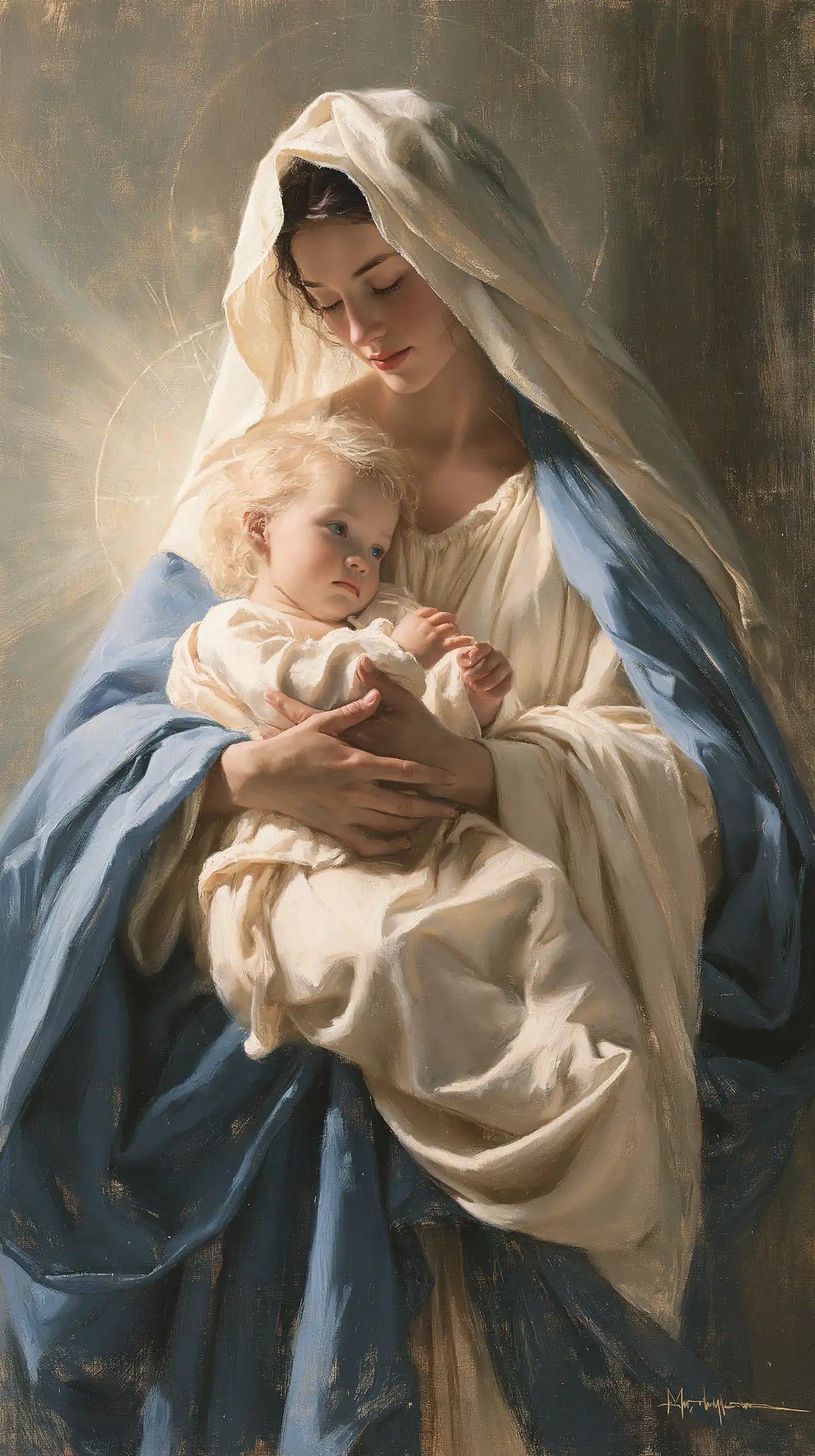 the Virgin Mary presenting the Child Jesus in Mary Presenting the Child Jesus style, portrait Christian artwork no. 24