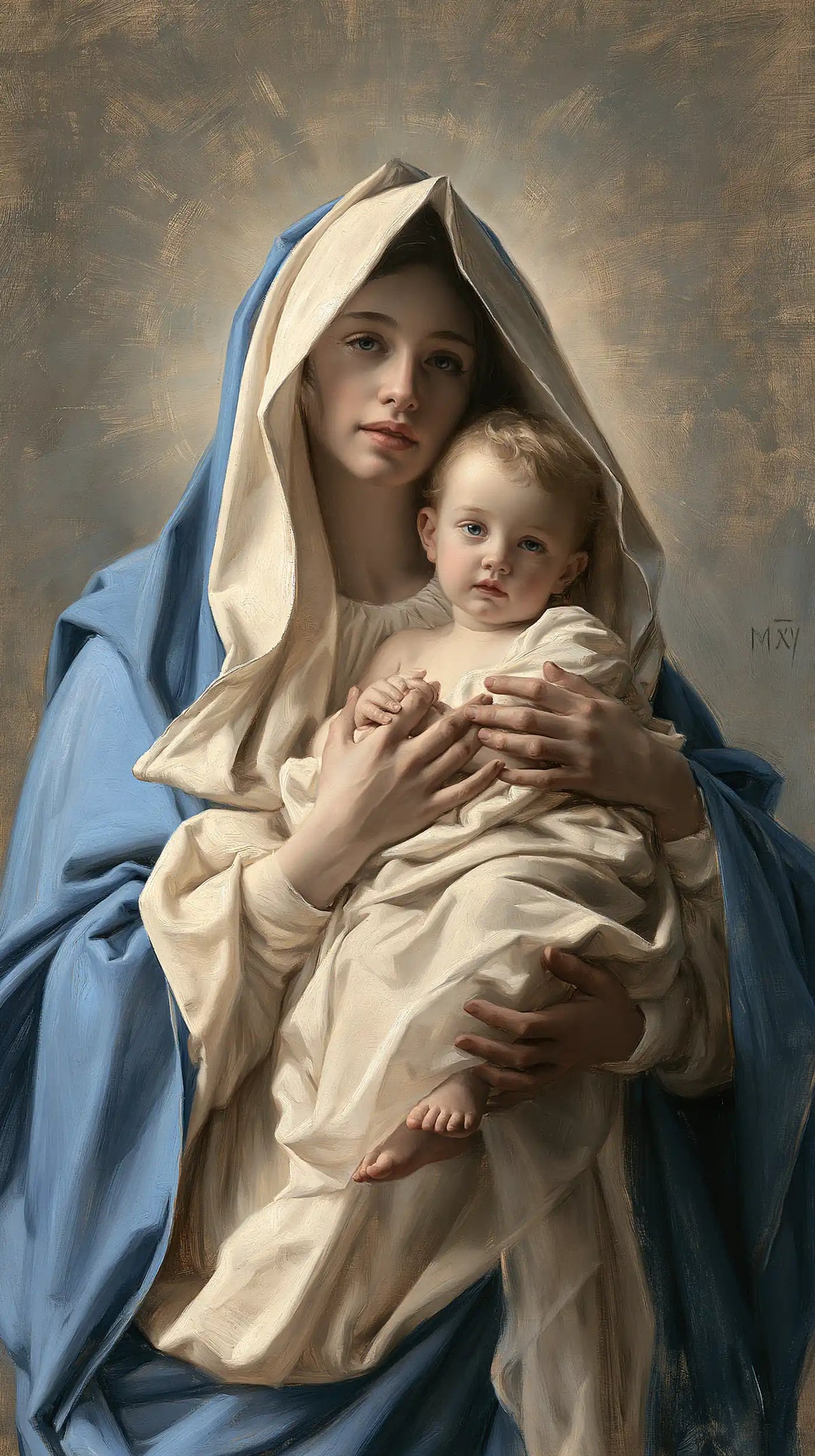 the Virgin Mary presenting the Child Jesus in Mary Presenting the Child Jesus style, portrait Christian artwork no. 27