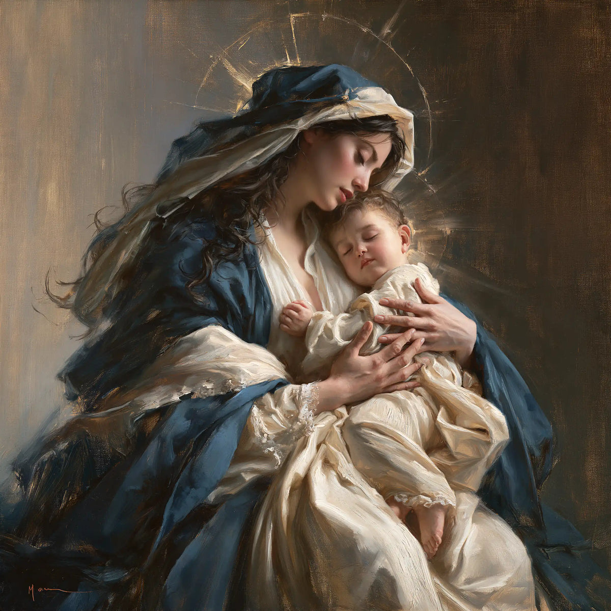 the Virgin Mary presenting the Child Jesus in Mary Presenting the Child Jesus style, square Christian artwork no. 3