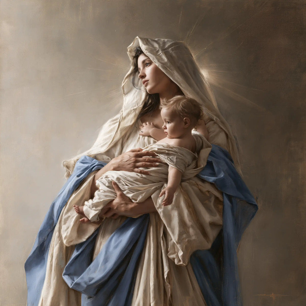 the Virgin Mary presenting the Child Jesus in Mary Presenting the Child Jesus style, square Christian artwork no. 6