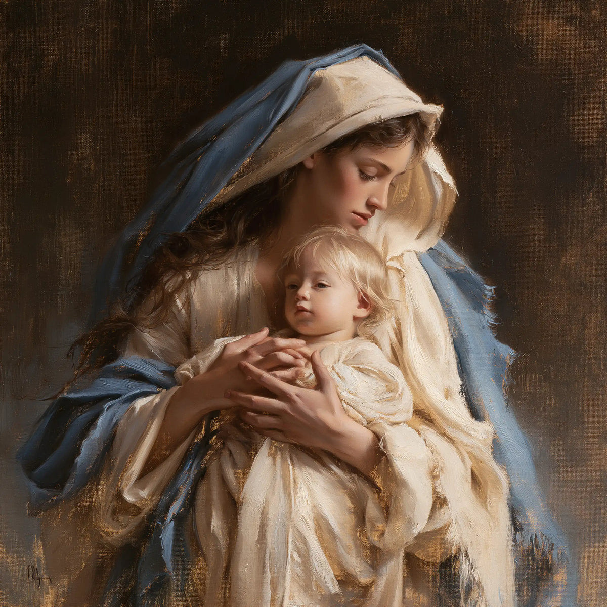 The Virgin and Child — Resting Hands Amid Golden Hair
