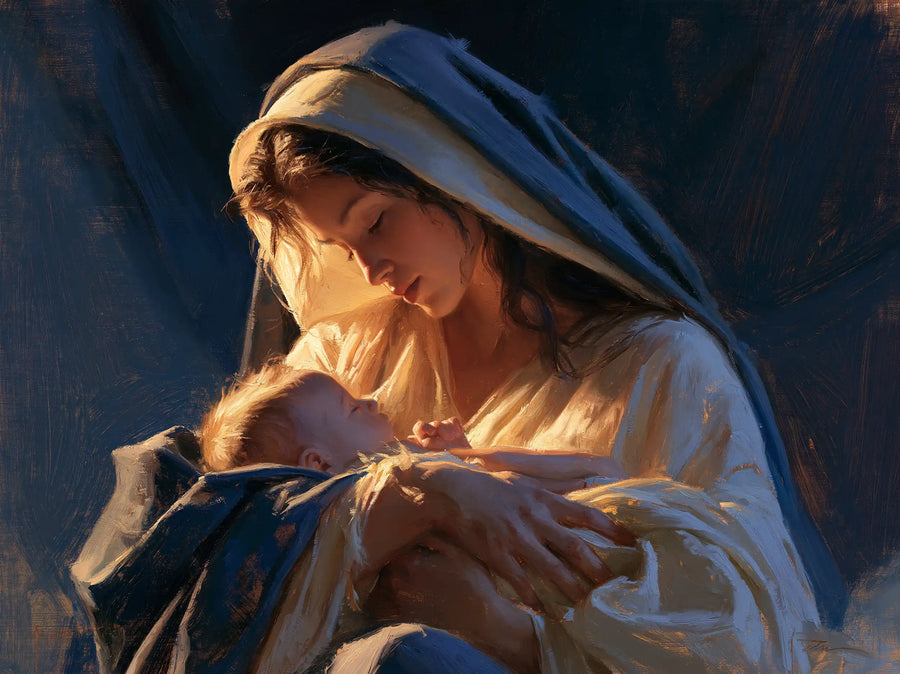 Virgin Mary and Child Jesus - Midnight Blue Chiaroscuro · Landscape n° 1