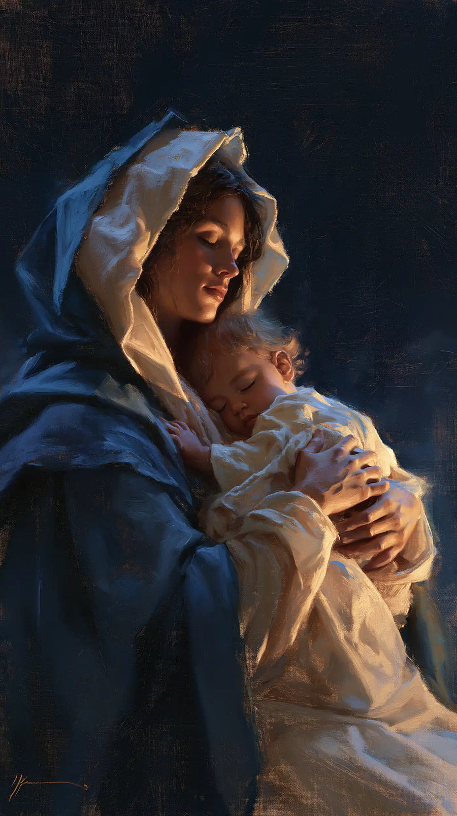 Virgin Mary and Child Jesus - Midnight Blue Chiaroscuro · Portrait n° 5