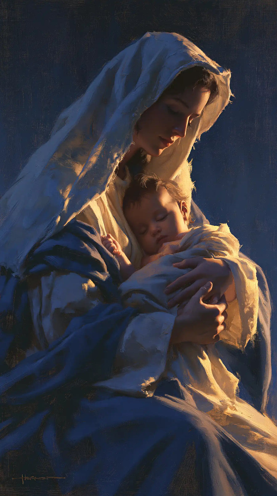 Virgin Mary and Child Jesus - Midnight Blue Chiaroscuro · Portrait n° 6
