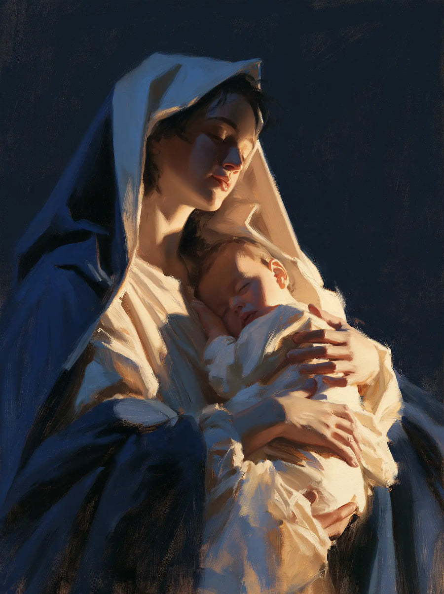 Virgin Mary and Child Jesus - Midnight Blue Chiaroscuro · Portrait n° 21