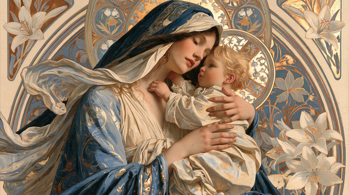 The Virgin and Child — Tenderness in Sapphire Arabesques