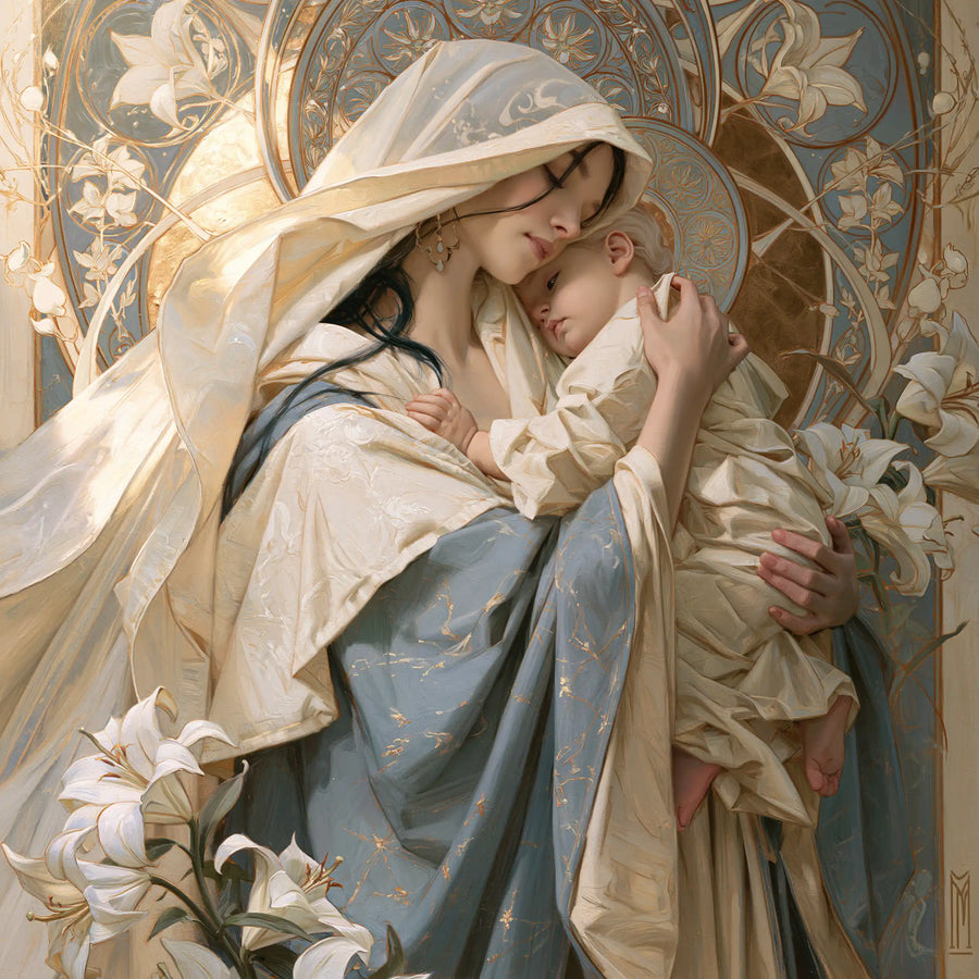 Virgin Mary and Child Jesus - Sacred Art Nouveau · Square n° 1