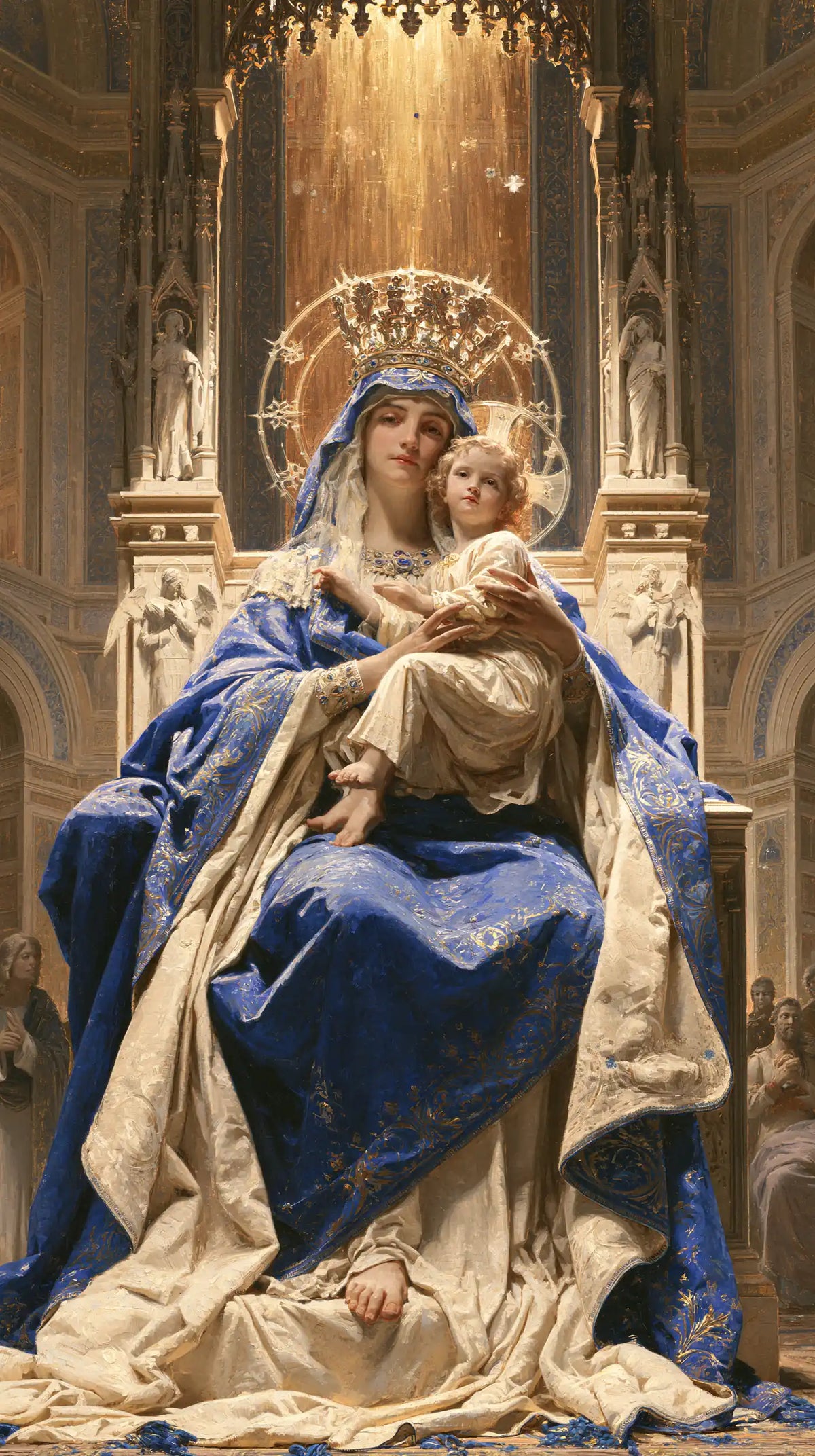 the Virgin Mary and the Child Jesus in a majestic composition in Sacred Monumental View style, portrait Christian artwork no. 15