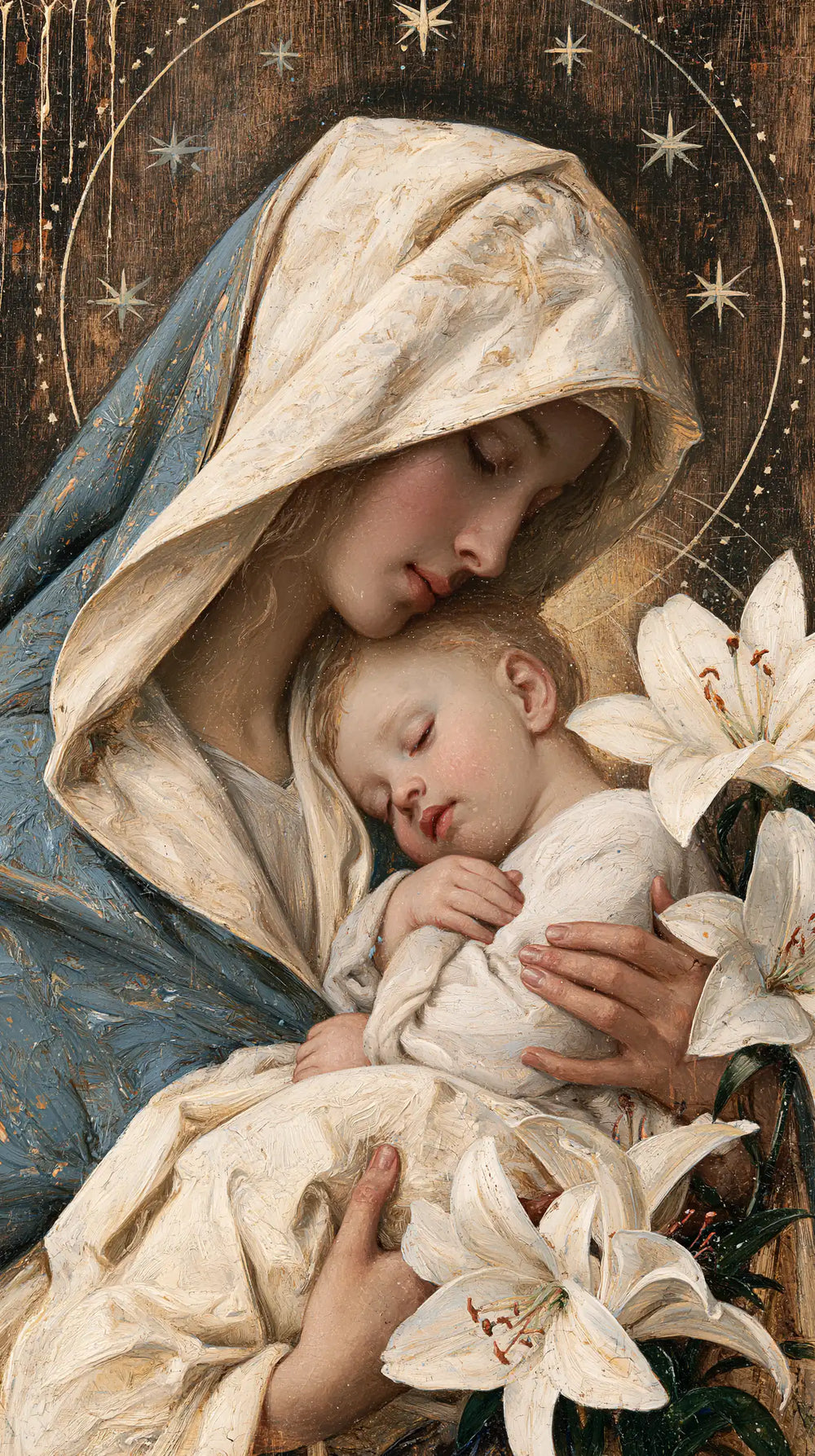 the Virgin Mary and the Child Jesus in Symbolist style, portrait Christian artwork no. 2