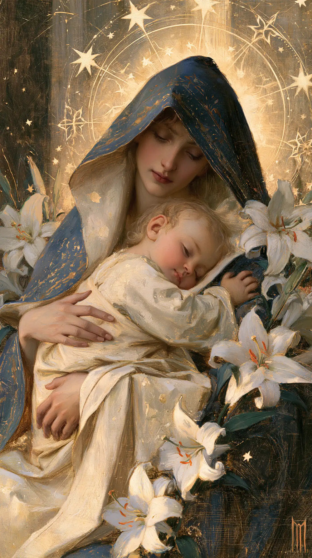 the Virgin Mary and the Child Jesus in Symbolist style, portrait Christian artwork no. 4