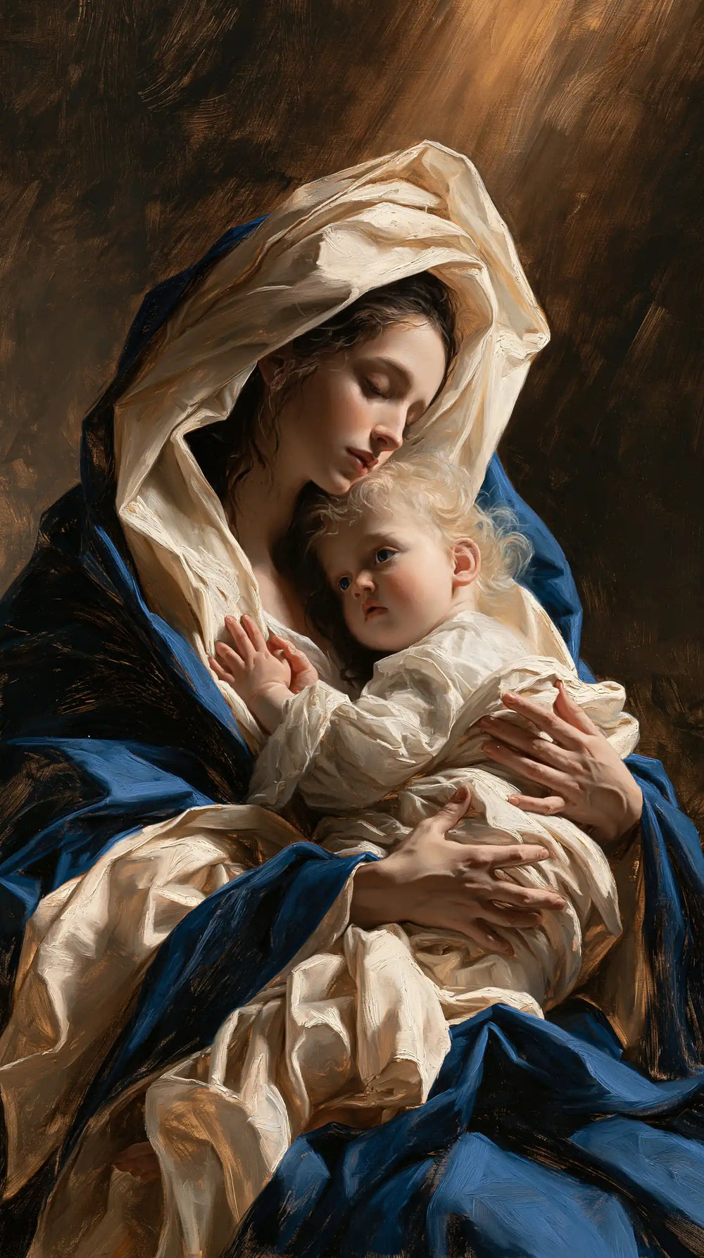 the Virgin Mary and the Child Jesus in Theatrical Baroque style, portrait Christian artwork no. 3