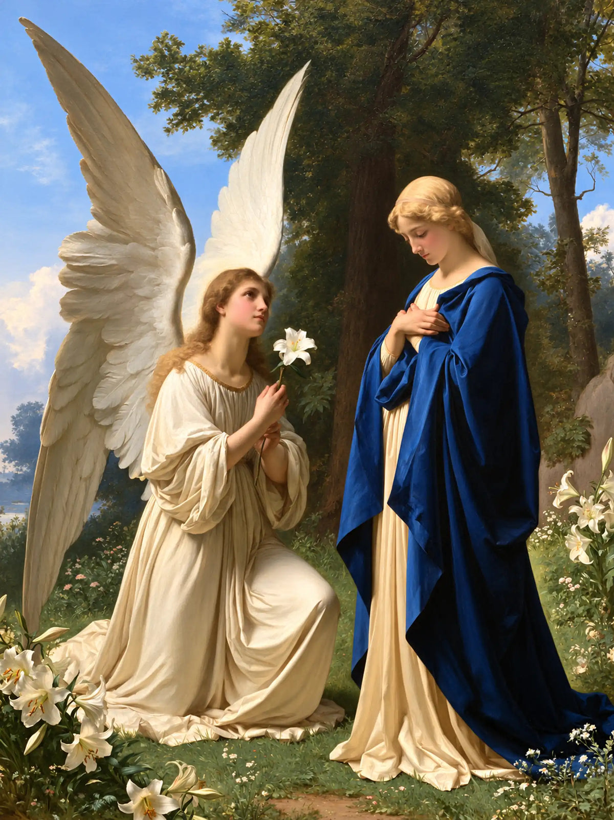 Woodland Annunciation among Lilies – Bouguereau-Inspired Academic Art · Portrait