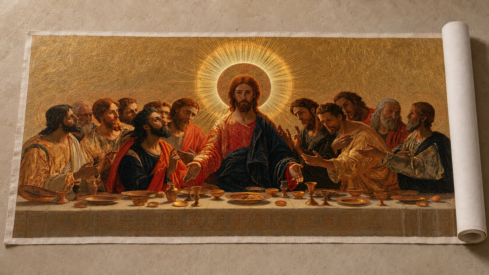 La stessa Ultima Cena dipinta a mano ad olio su tela laminata sciolta