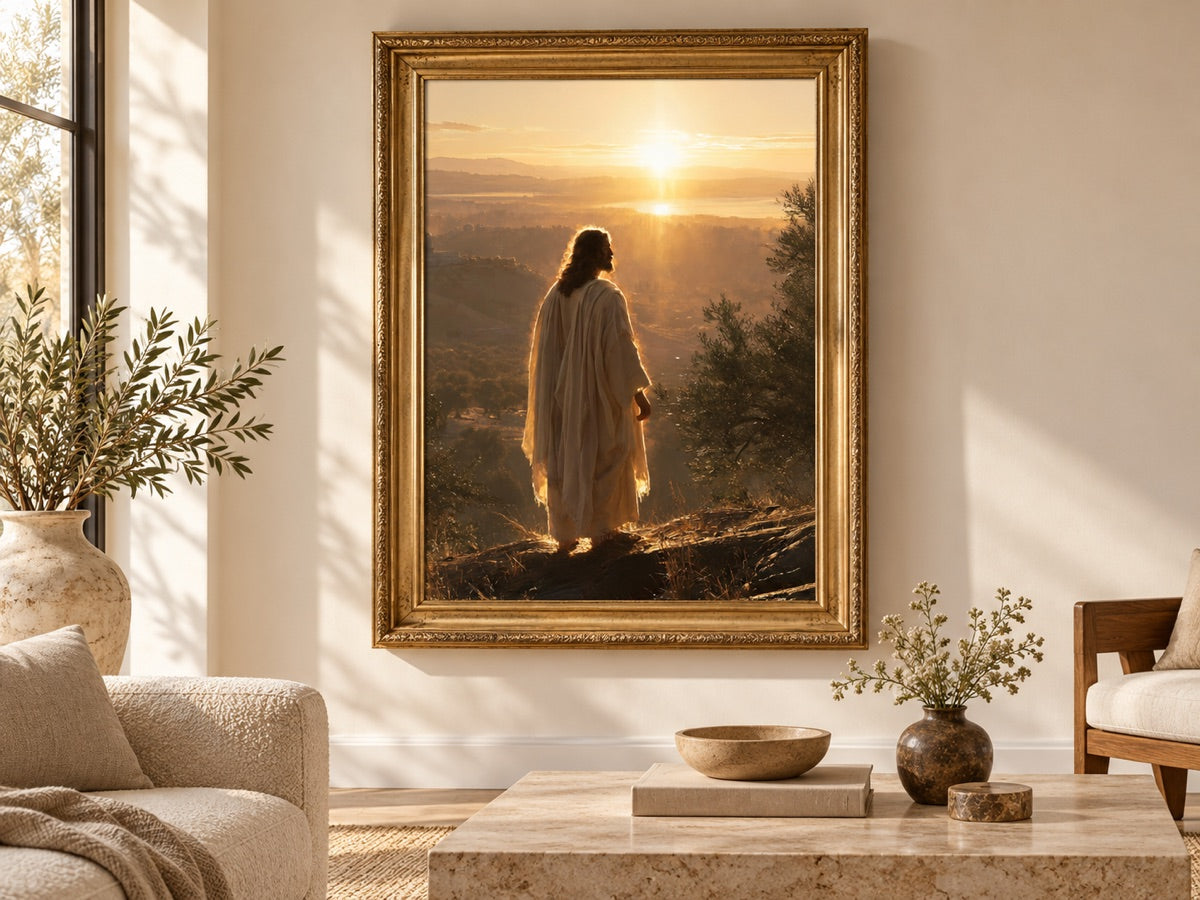 Gesù al tramonto — Silenzio sacro — ambientazione d’interno con cornice dorata
