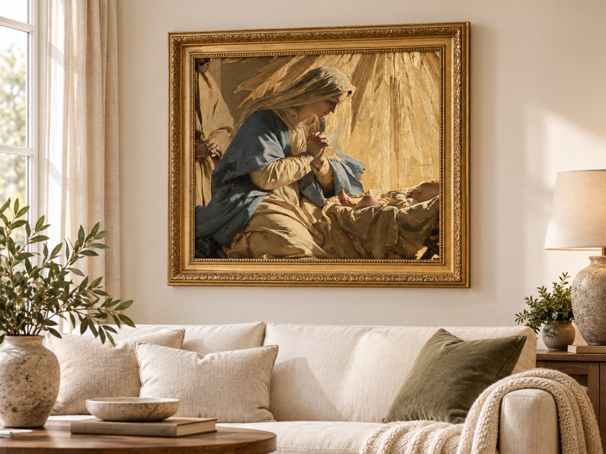 La Natività — ambientazione d’interno con cornice dorata